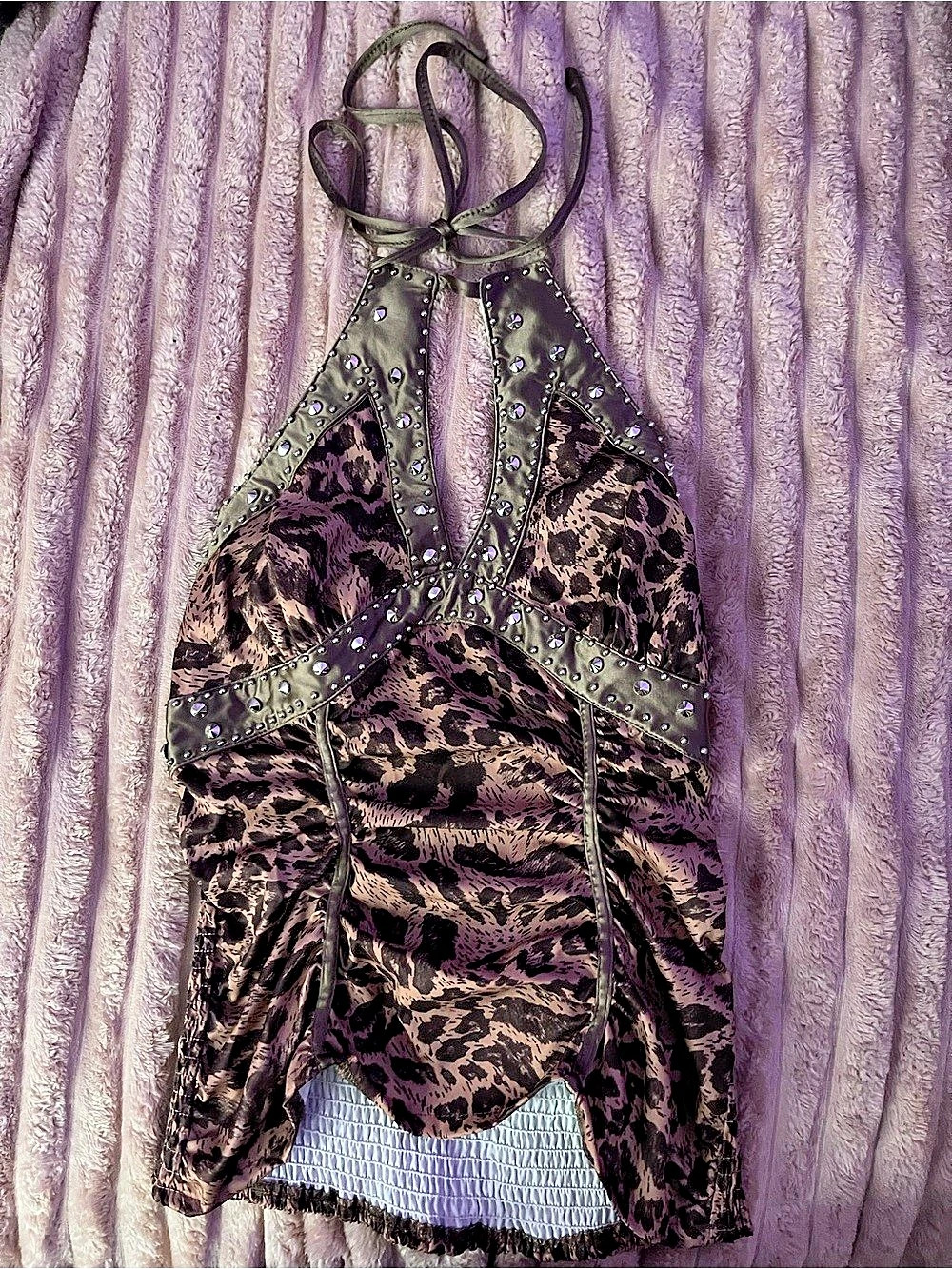 Animal Print Studded Halter Top in Brown & Black